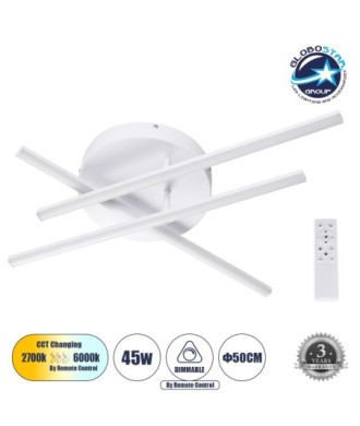GLOBOSTAR® DRACO 61094 Μοντέρνο Φωτιστικό Οροφής LED 45W 5535lm 120° AC 220-240V IP20 Ρυθμιζόμενο Λευκό CCT με Χειριστήριο από 2700K έως 6000K Dimmable - Lumileds SMD Chip - Λευκό Ματ - Μ50 x Π50 x Υ11cm - 3 Χρόνια Εγγύηση